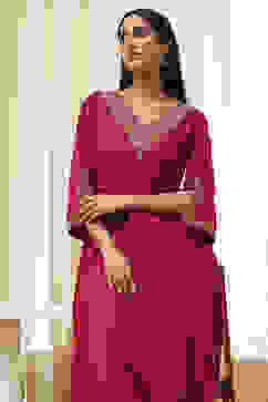 Red Cotton Solid A-Line Kurta image number 6