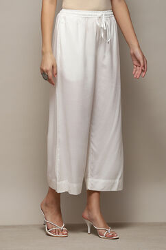 Off White Rayon Solid Palazzo image number 3