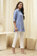 Blue Printed High-Low Short Kurta image number 5