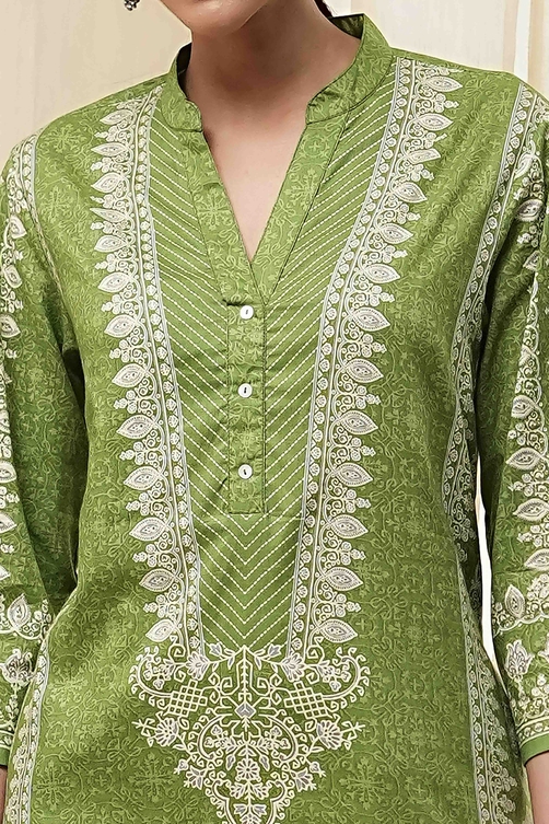 Green Cotton Printed Straight Kurta image number 1
