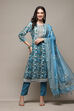 Blue Silk Blend Printed Unstitched Suit Set image number 8