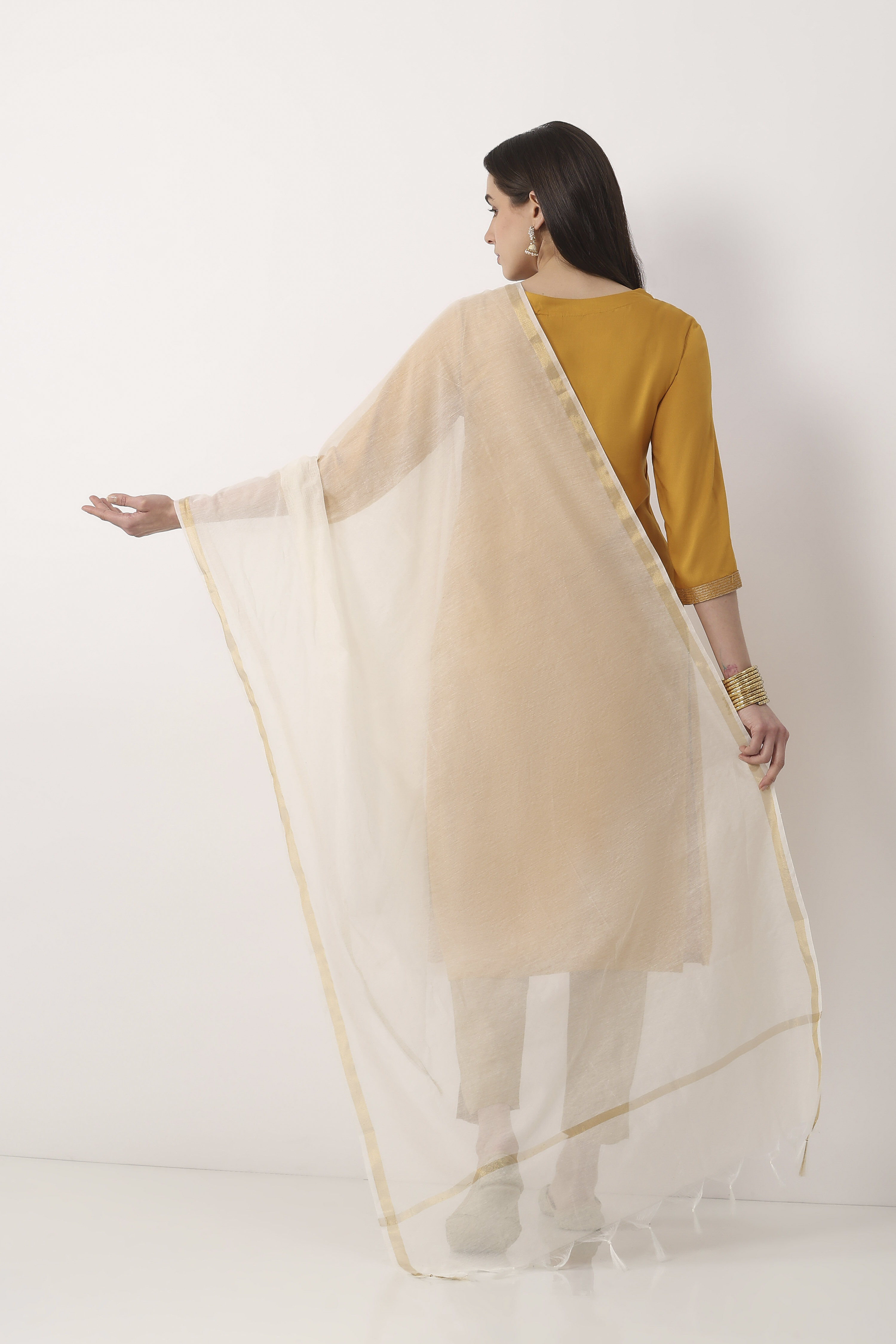 Off White Art Silk Dupatta image number 1