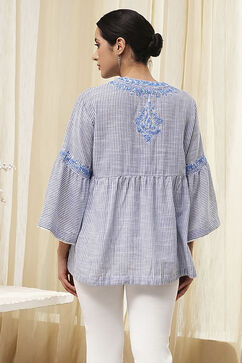 Blue Straight Short Kurta image number 3