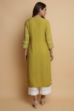Green Rayon Straight Kurta Palazzo Suit Set image number 4