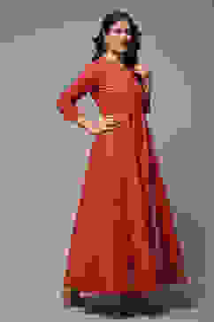 Red Cotton Straight Printed Dress image number 4