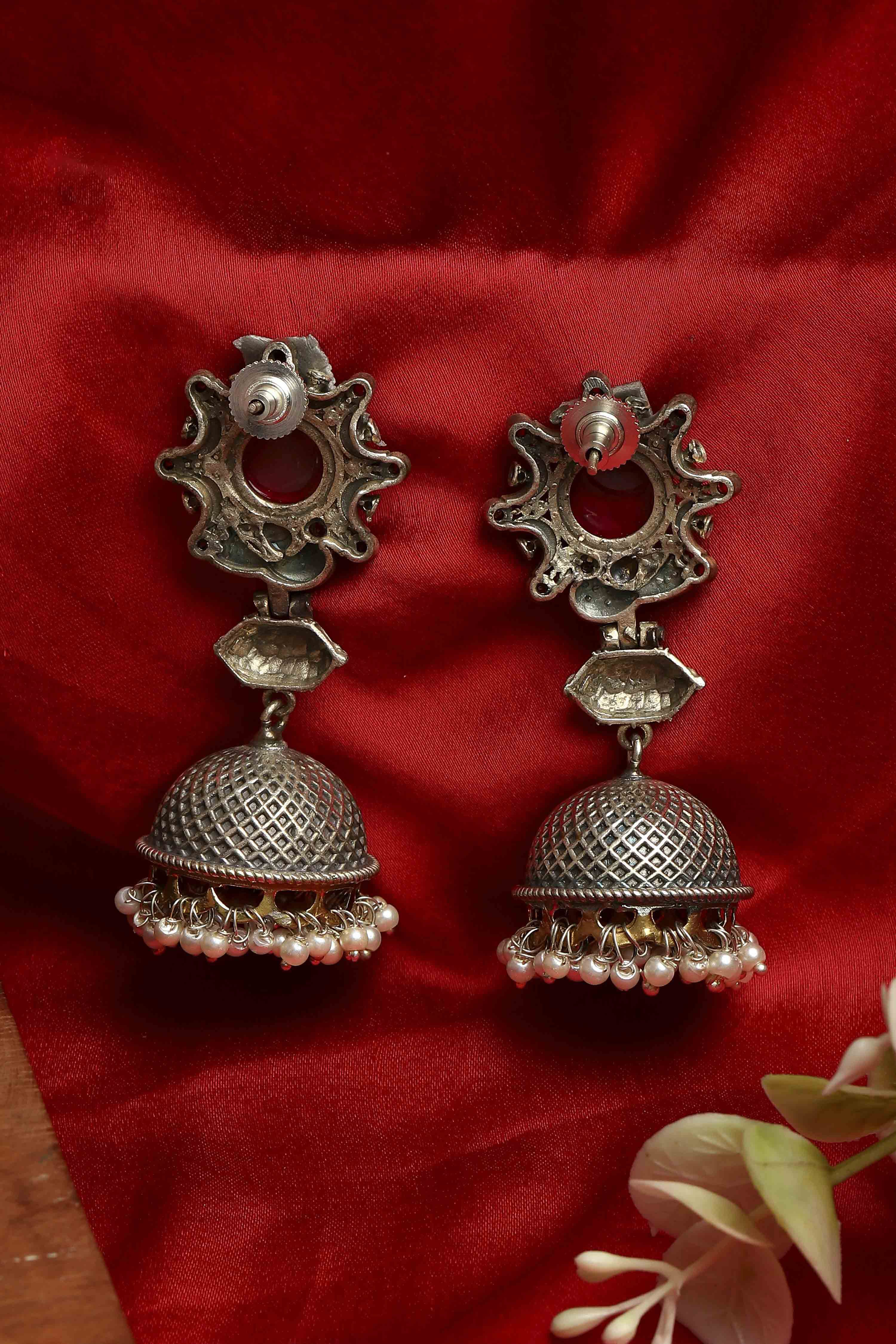 Dark Pink Stone Earrings image number 2