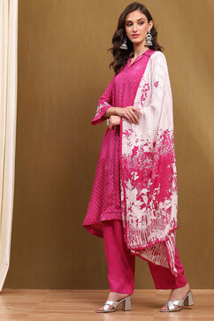 Pink Modal Bandhani Printed A-Line Suit Set image number 3