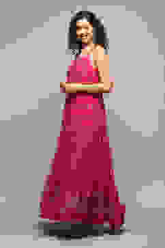 Fuchsia Polyester Tiered Dress image number 2