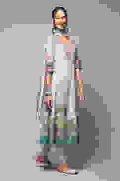 Powder Blue Cotton Anarkali Suit Set image number 6