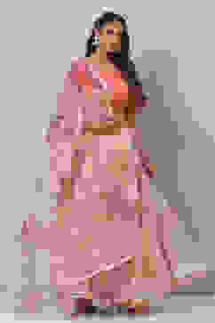 Coral Cream Poly Cotton Lehenga Set image number 6