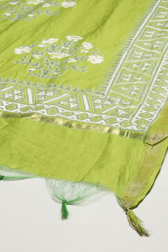 Green Silk Blend Printed Unstitched Suit Set image number 4