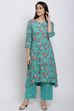 Turquoise Straight Kurta Palazzo Suit Set image number 2