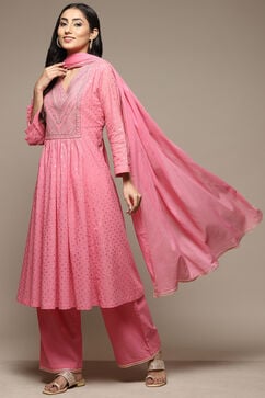 Pink Cotton Gathered Kurta Palazzo Suit Set image number 0