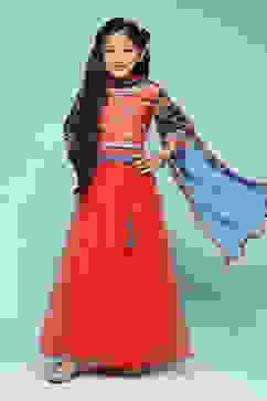 Red Polyester Short Kurta Printed Suit Set image number 0