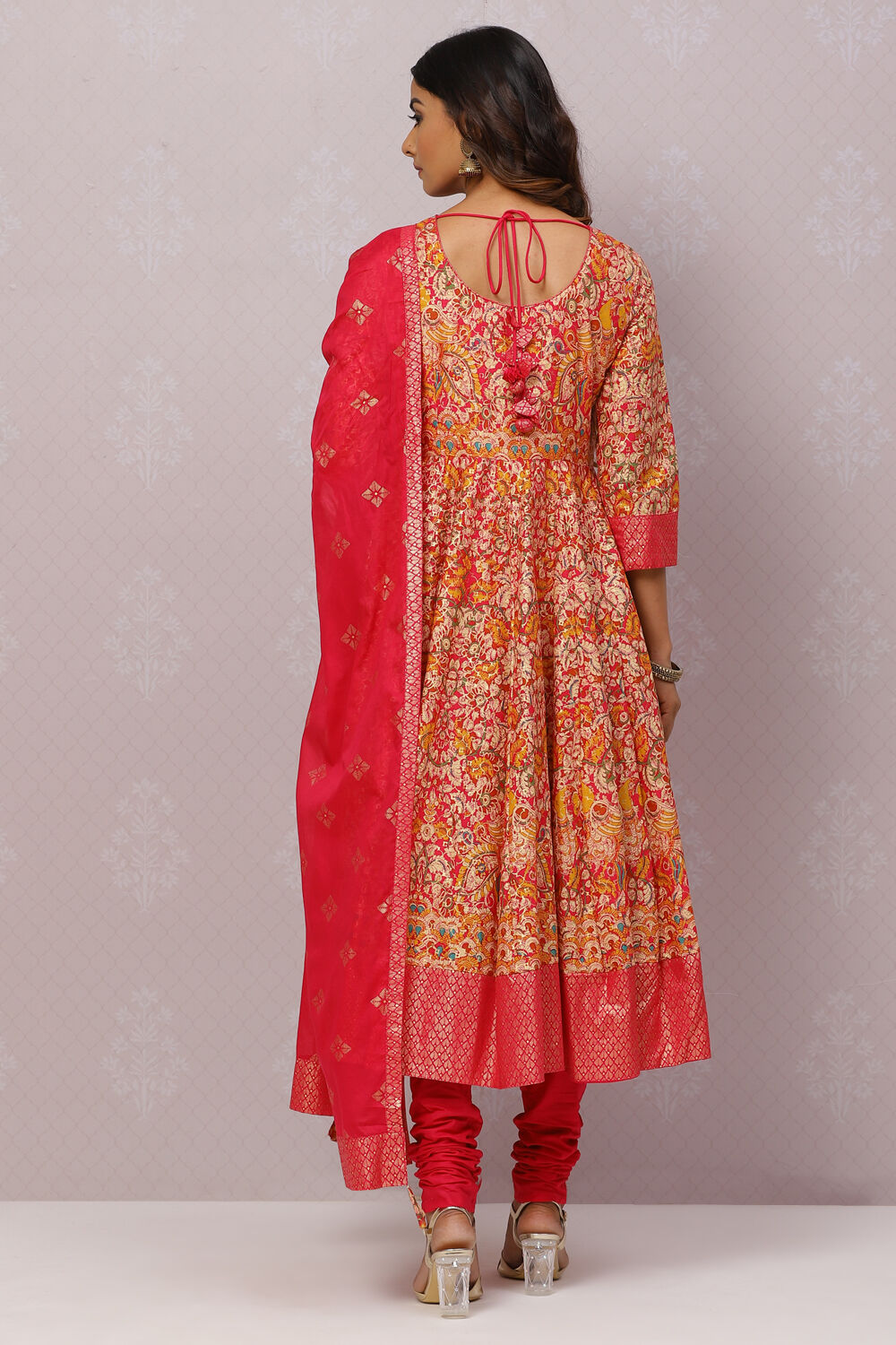 Fuchsia Cotton Anarkali Kurta Churidar Suit Set image number 7