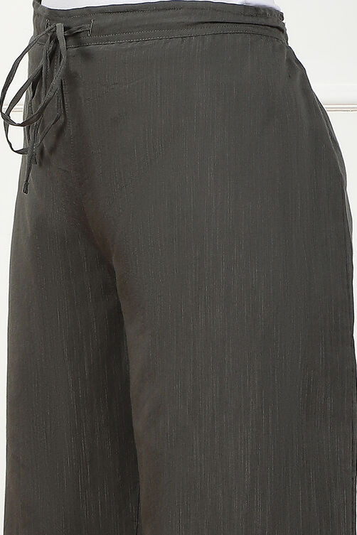 Blue Jacquard Solid Straight Palazzo Pants image number 1