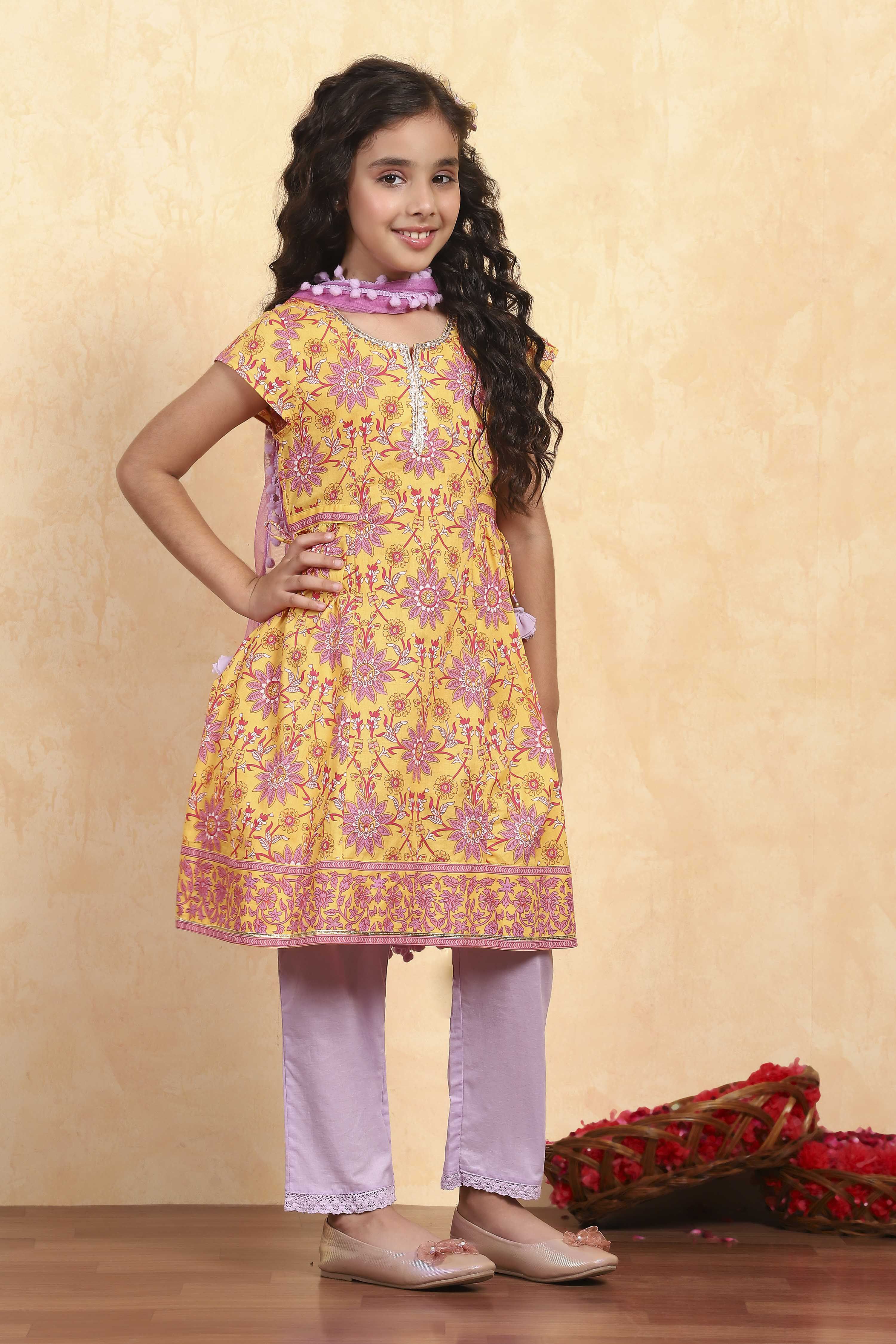 Blue Cotton Flared Printed Suit Set image number 5