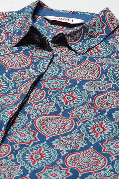 Blue Cotton Straight Printed Shirt image number 1