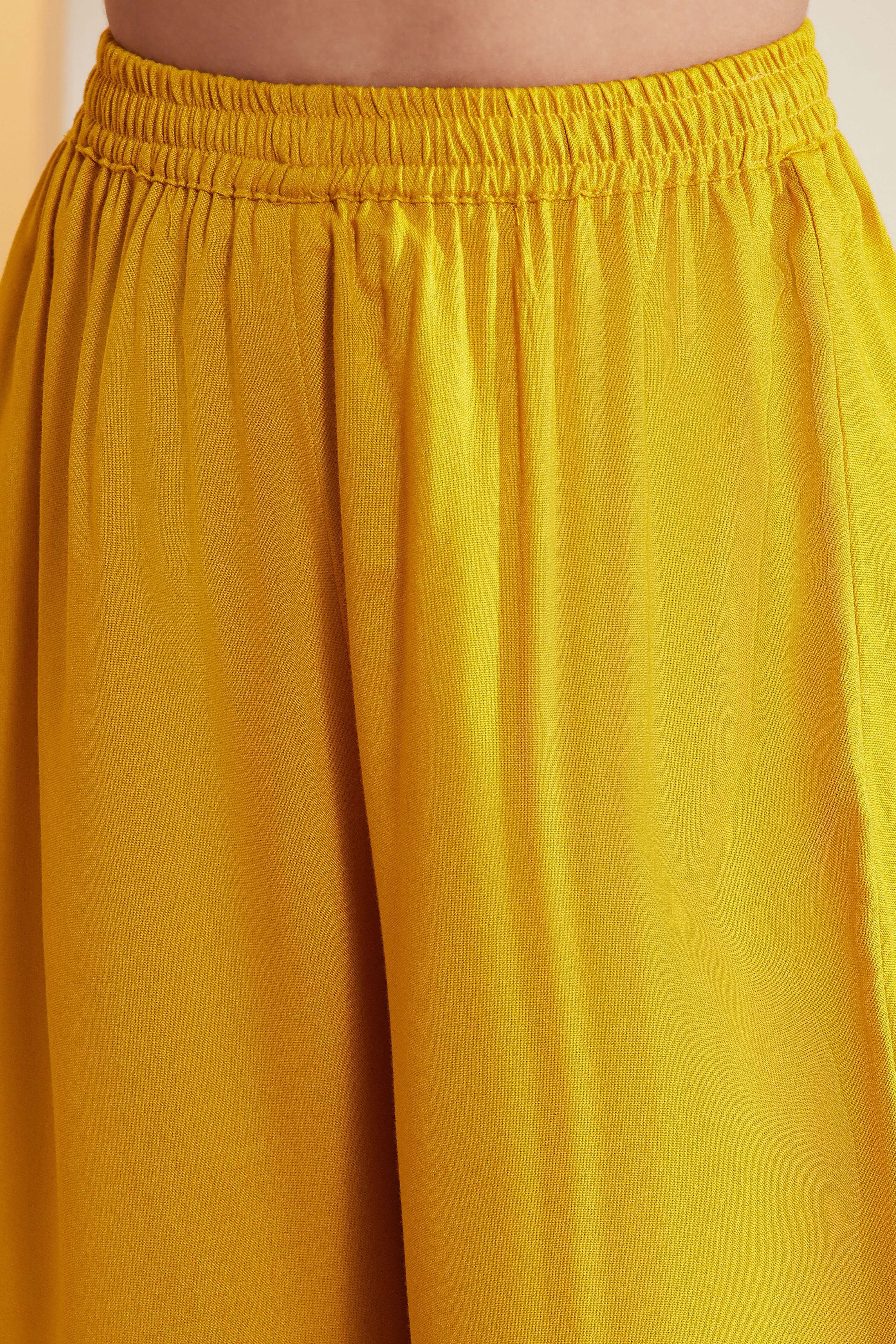 Yellow Viscose Silk Yoke Design Tiered Kurta Set image number 2