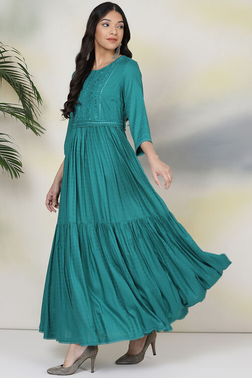 Emerald Green Rayon Fusion Dress image number 2