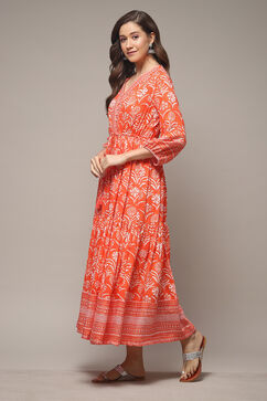 Orange Rayon Tiered Dress image number 3