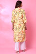 Yellow Cotton Linen Printed Kurta image number 5