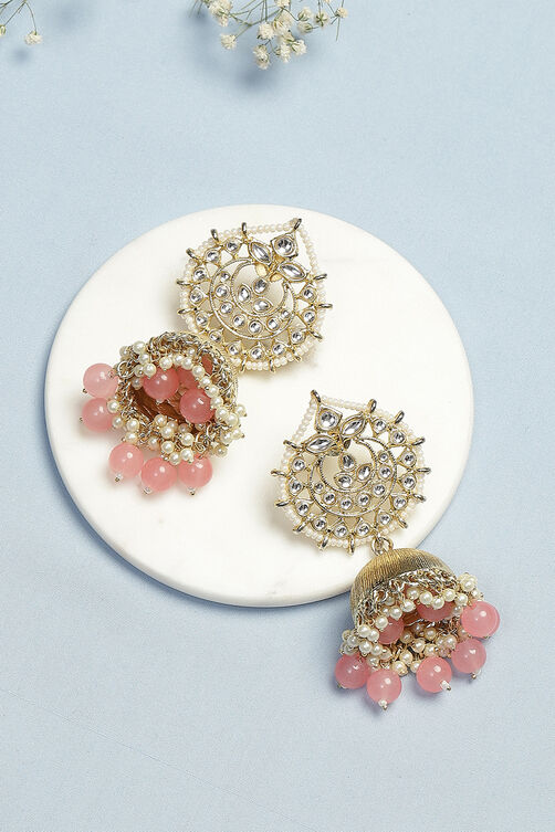 Gold Pink Alloy Earrings image number 0