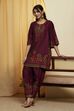 Wine Silk Printed Straight Kurta Set