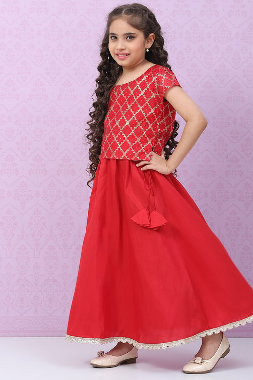 Red Art Silk Straight Lehenga Set image number 3