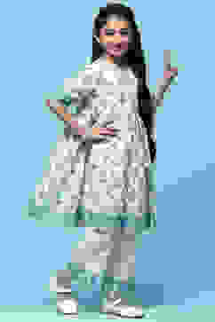 White Printed Cotton Flared Kurta With Straight Palazzo image number 5