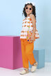 Orange Cotton Printed A-line Suit Set