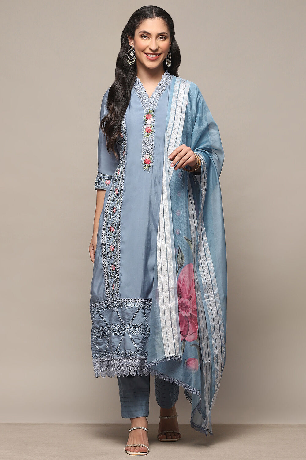 Green Silk Blend Unstitched Suit Set image number 8