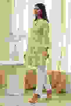 Lime Green Printed Straight Short Kurta image number 2