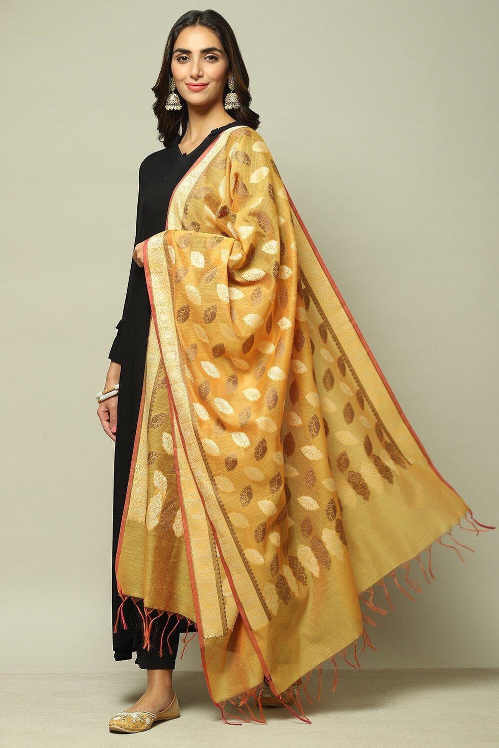 Yellow Art Silk Yarndyed Dupatta image number 0