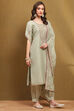 Green Tissue Machine Embroidered Unstitched Suit Set image number 3
