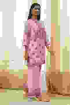 Light Pink Cotton Floral Straight Kurta Set image number 6