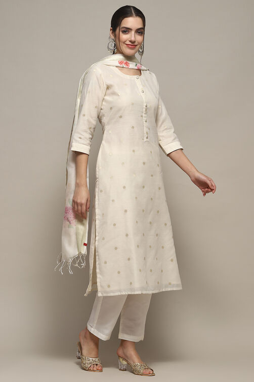 Off White Chanderi Unstitched Suit set image number 7