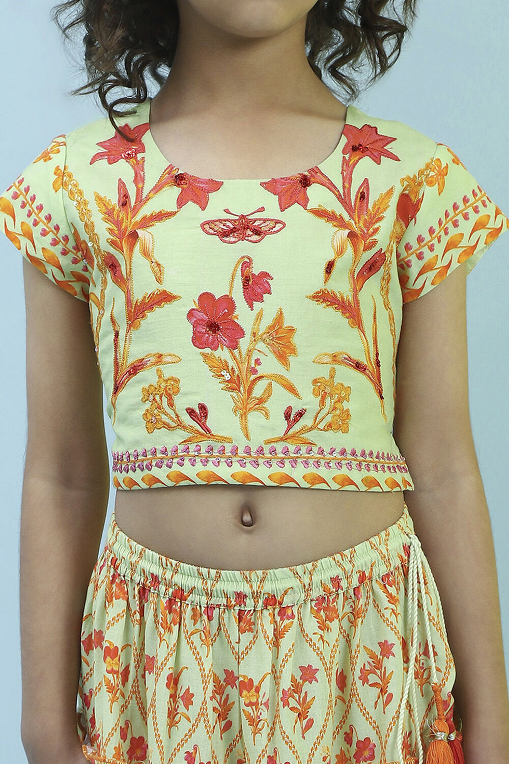 Lime Green Cotton Printed Lehenga Set image number 1