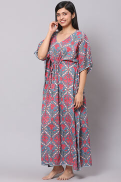 Grey Straight Poly Viscose Printed Sleepwear image number 0
