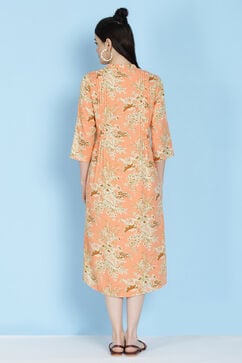 Peach Rayon A-line Printed Kurta Dress image number 5
