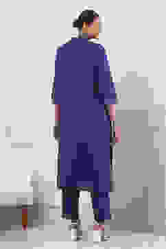 Indigo Cotton Solid Straight Suit Set image number 3