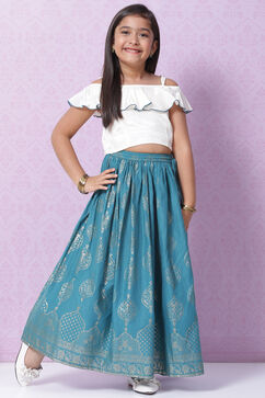 Teal Viscose Lehenga Set image number 6