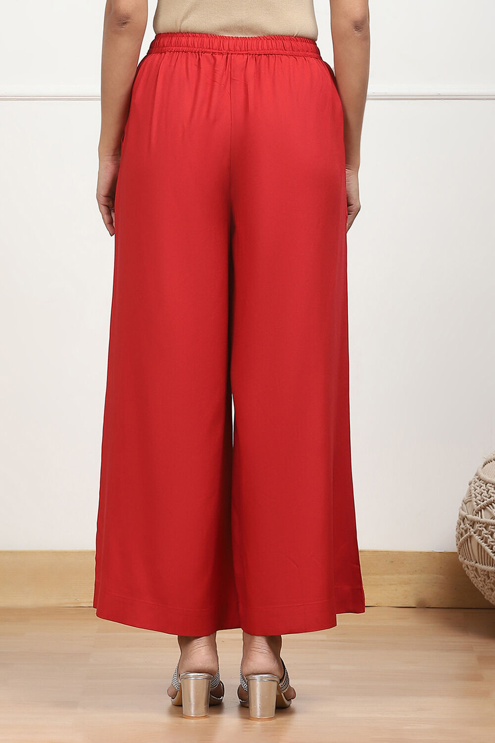 Navy Blue Viscose Solid Straight Palazzos image number 5