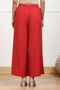 Red Viscose Solid Straight Palazzo image number 5