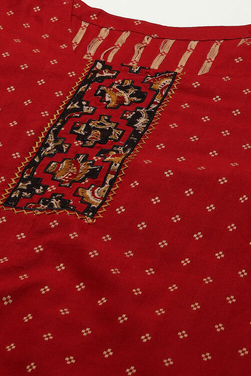 Red Cotton Printed Unstitched Suit Set image number 2