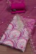 Pink Organza Rajasthani Print Unstitched Suit Set image number 0