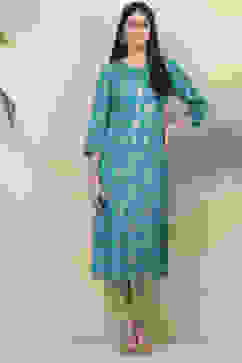 Teal Straight Viscose Kurta image number 3