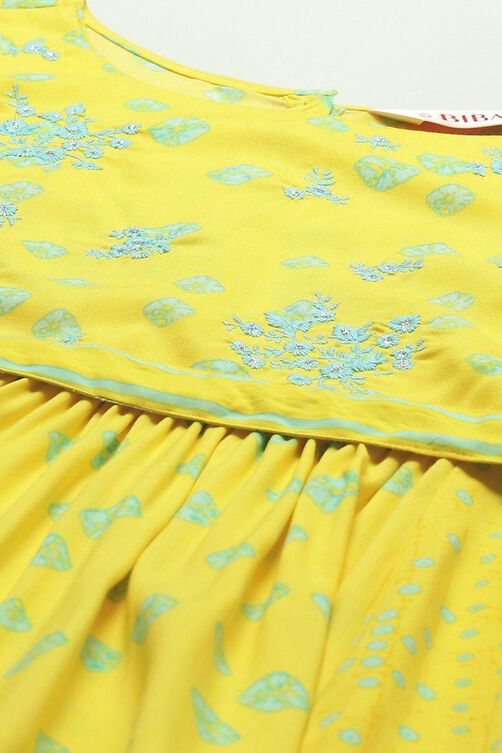 Yellow Cotton Flared Printed Kurta Dress image number 1