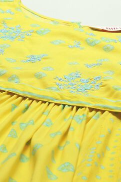 Yellow Cotton Flared Printed Kurta Dress image number 1