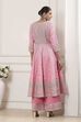 Rose Pink Cotton Silk Embroidered Anarkali Suit Set image number 4